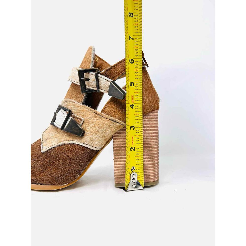 Alcala's Boots Size 7.5 Brown/Beige Buckle(s) Cow Hair Shoes Ankle Boots - Picture 9 of 10